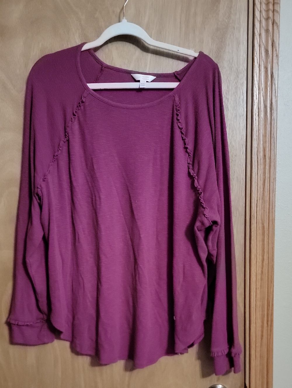 LC Lauren Conrad Plum Ruffle-Trim Long Sleeve Tee